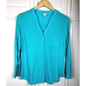 MERONA TURQUOISE COTTON KNIT TOP -Blue long sleeve cotton top 0768